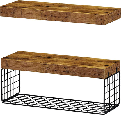 QEEIG Bathroom Shelves Over Toilet - Wall Mounted Floating Shelves Toilet Paper Storage Small Farmhouse Decor Shelf 16 inch Set of 3, Rustic Brown (019-BN3)