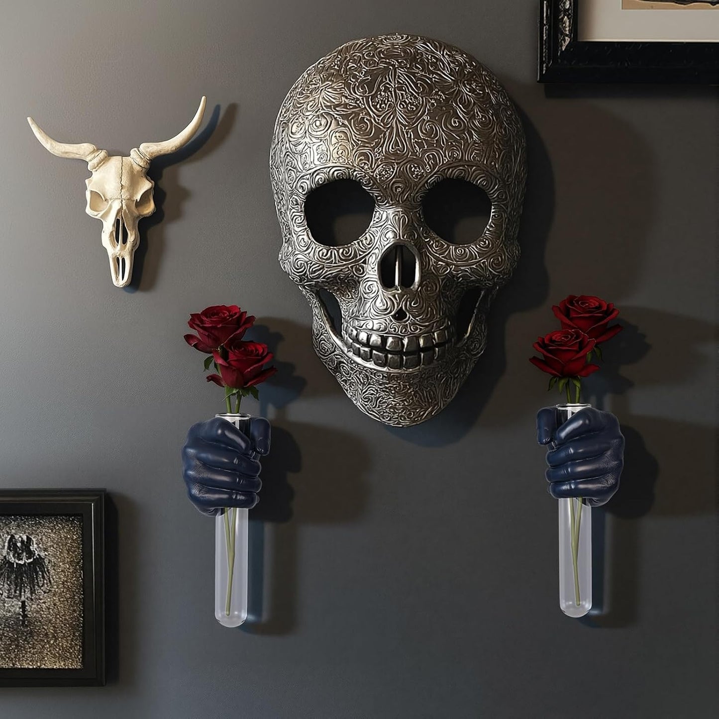 2 Pieces Wall Sculptures, Hands Vase Home Decor, Wall Mount Art Sculpture, Unique Wall Art Statue, Funky Flower Vase Decorations, Modern Eclectic Hanging Decor,Hands Statue (Black)