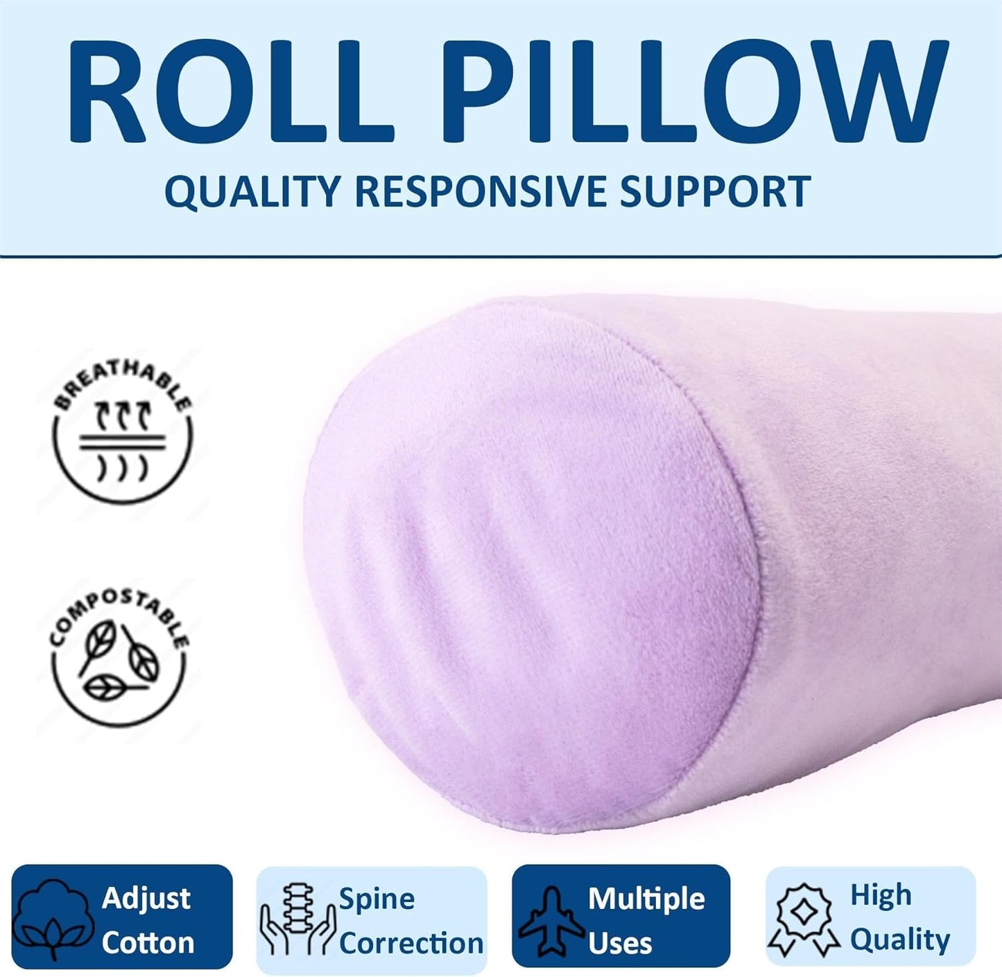 Health Cervical Neck Roll, Comfortable and Highly Resilient Bolster Pillows, Round Neck Pillows Support for Sleeping | Large Size Bolster Pillow for Bed, Legs, Back and Yoga (Grey)