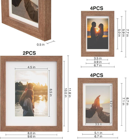 Povrgive Picture Frames, Made of Real Glass and Wooden Frame, Gallery Photo Frames Set of 10 for Collage Wall Decor, Multi Sizes Including 8x10, 5x7, 4x6 for Mounting or Tabletop Display, Wood