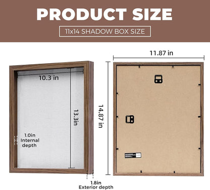 Muzilife 8x8 Shadow Box Picture Frame with Linen Board - Deep Wood & Glass Display Case Ready to Hang Memory Box Baby Sports Memorabilia, Pins, Awards, Medals, Wedding, Tickets and Photos (Black)