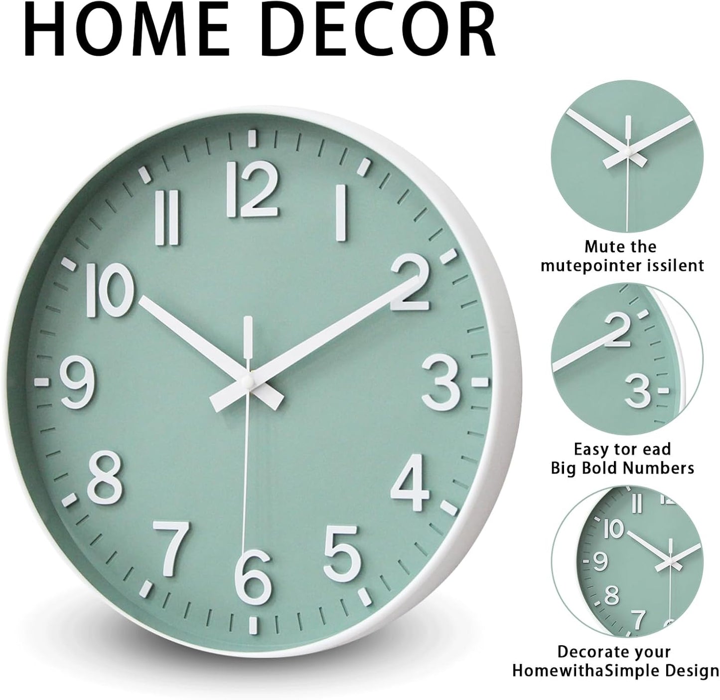 HZDHCLH Wall Clocks Battery Operated,12 inch Silent Non Ticking Modern Wall Clock for Living Room Bedroom Kitchen Office Classroom Decor (Olive Green and Gold)