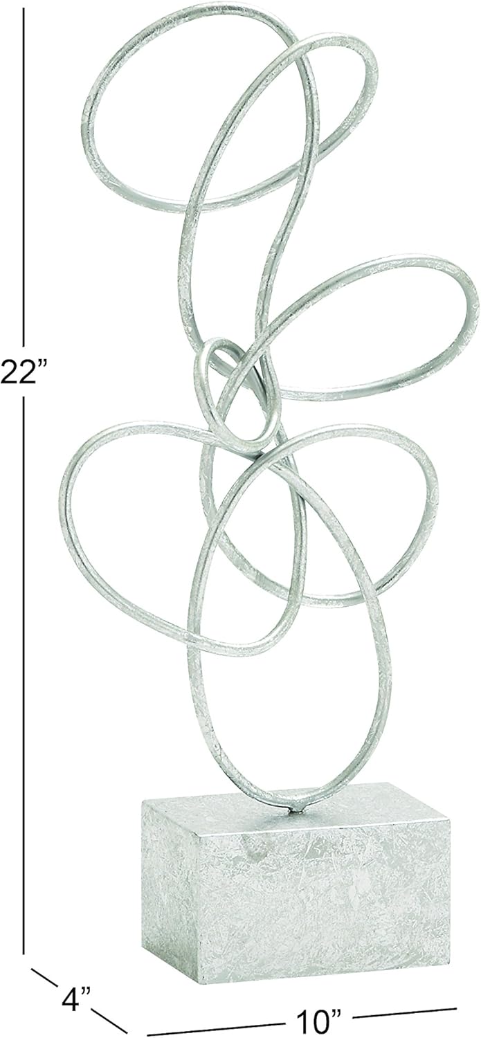 Deco 79 Metal Abstract Decorative Sculpture Swirl Home Decor Statue, Accent Figurine 10" x 4" x 22", Silver