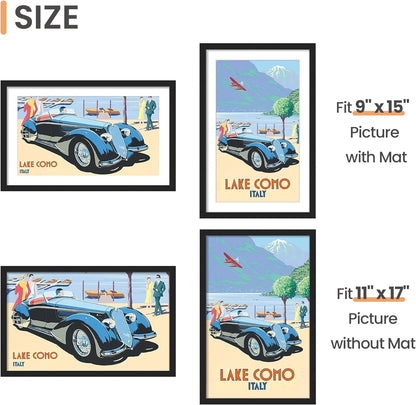 upsimples 11x14 Picture Frame Set of 5, Display Pictures 8x10 with Mat or 11x14 Without Mat, Wall Gallery Photo Frames, Black