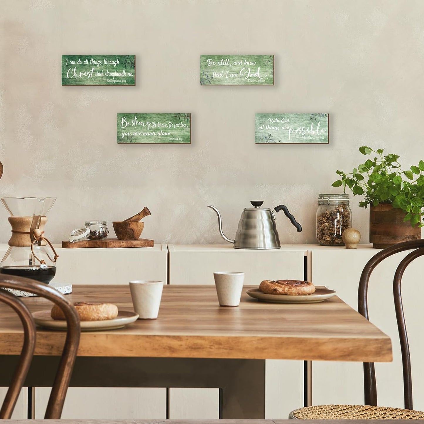 ZONWUTHY 4 Pieces Bible Verses Wall Decor Rustic Wooden Christian Signs Farmhouse Religious Decor for Home Motivational Prayer Wall Art for Living Room Office Bedroom Bathroom(Farmhouse,10x4)