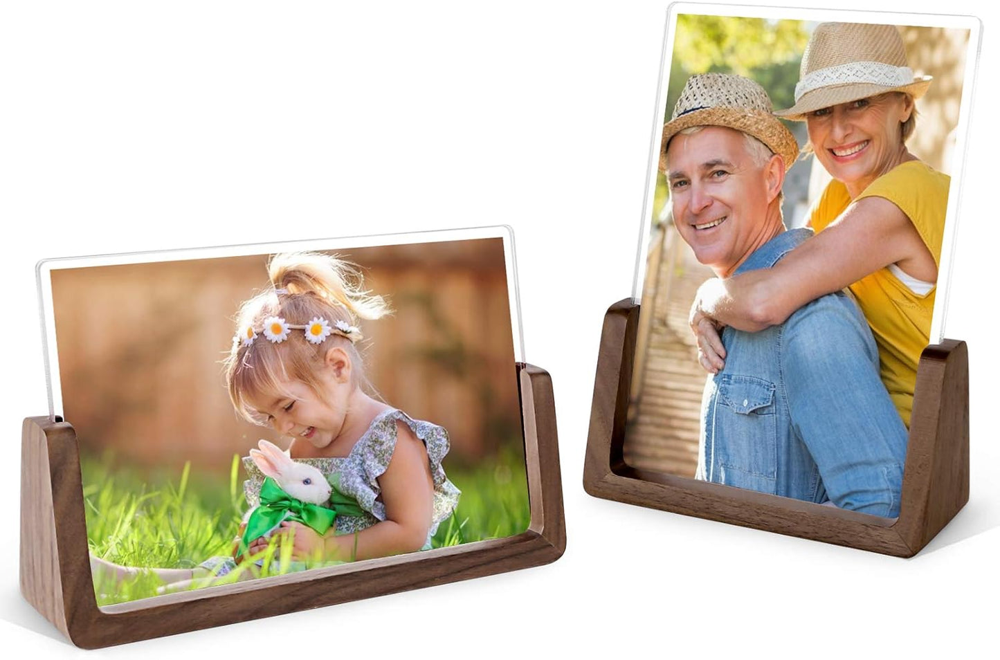 Mixoo 4x6 Picture Frame 2 Pack - Rustic Wooden Picture Frames with Walnut Wood Base and High Definition Break Free Acrylic Photo Covers for Desk Tabletop Display Graduation Gifts Teacher Appreciation Gifts (Horizontal + Vertical)