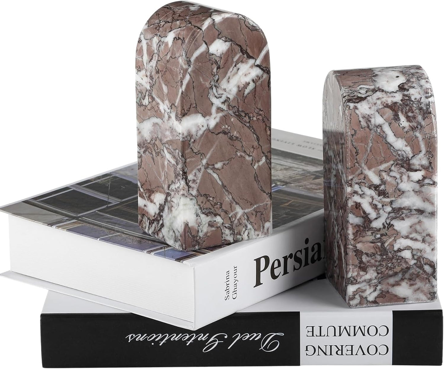 Koville African Natural Marble Bookends for Shelves, Non-Slip Book Ends, 13LBS Ultra Heavy Duty Marble Book Holder Organizer, Apartment Decor for Movies/CD/Video Games(Namib Fantasy)