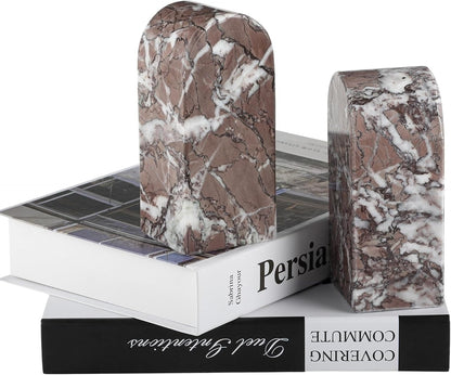 Koville African Natural Marble Bookends for Shelves, Non-Slip Book Ends, 13LBS Ultra Heavy Duty Marble Book Holder Organizer, Apartment Decor for Movies/CD/Video Games(Namib Fantasy)