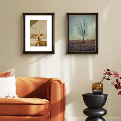 Golden State Art, 11x14 Photo Frame with Mat for Pictures 8x10 and Real Glass (Dark Gold Brown & Bronze Pewter Panel with White Color Mat, 1.25 Inch Frame Border)