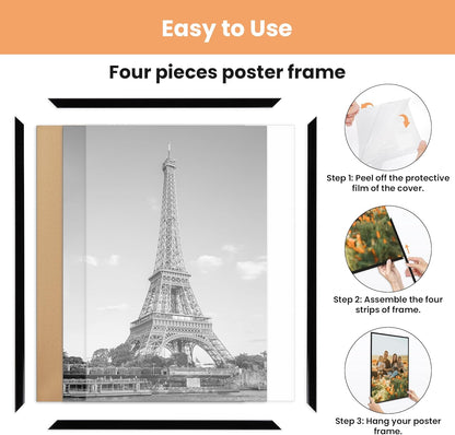 upsimples 18x24 Picture Frame Black 3 Pack, Scratch-Proof Poster Frames 18 x 24 for Photo Gallery - Slide-In Strips, Horizontal or Vertical Wall Mounting