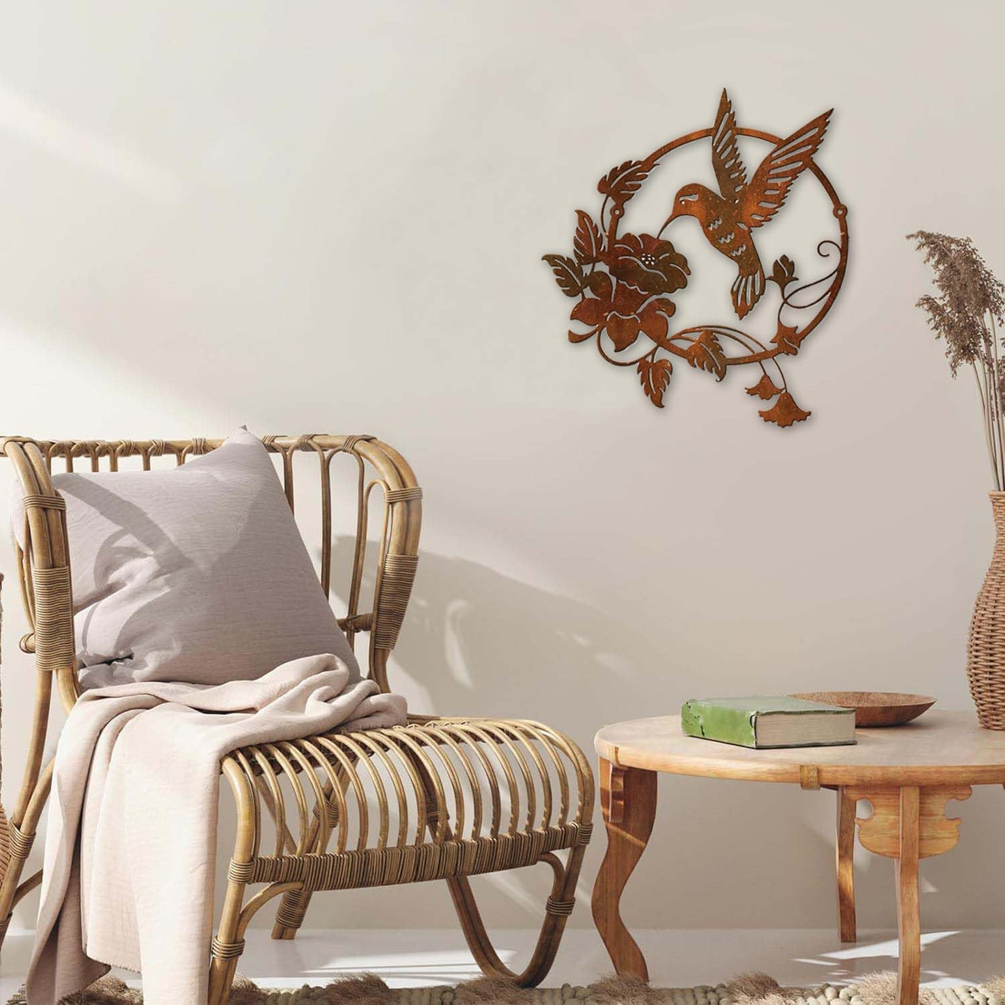 Zoihet Round Metal Bird Wall Art Decor - Hummingbird Wall Art Silhouette for your patio, garden, and fence Art Decor, Bird Wall Silhouette Indoor and Outdoor Hanging (Red)