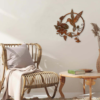 Zoihet Round Metal Bird Wall Art Decor - Hummingbird Wall Art Silhouette for your patio, garden, and fence Art Decor, Bird Wall Silhouette Indoor and Outdoor Hanging (Red)