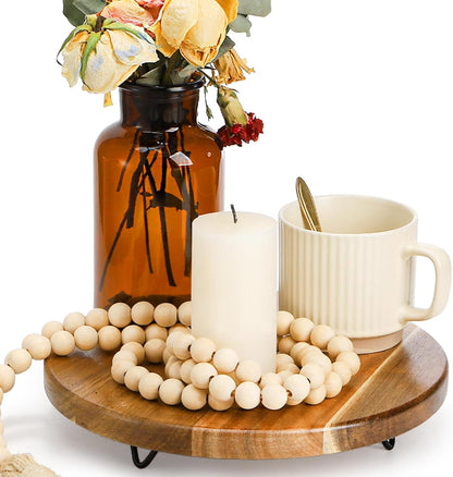 TOPZEA Decorative Round Wood Riser for Display, 10 inch Acacia Wood Pedestal Stand Farmhouse Kitchen Decor Tray Coffee Table Bathroom Counter Organizer for Plant Pot, Perfume, Cake, Lamp