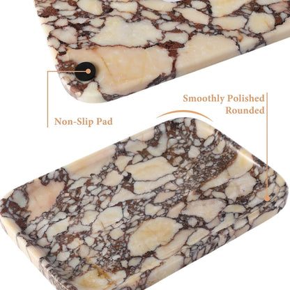 Marble Vanity Tray for Dresser Organizer, Travertine Bathroom Tray Countertop, Beige Decorative Serving Trays, Kitchen Sink Storage, Jewelry & Perfume Holder(Travertino Romano)