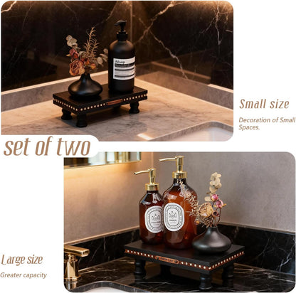Wood Tray Pedestal Stand, Waterproof Bathroom Counter Organizer, Modern Farmhouse Riser for Soap/Candle/Sponge White Small