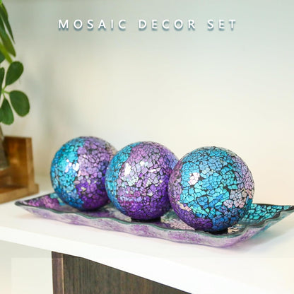 VCUTEKA Decorative Balls and Glass Bowl, 4 Inch Mosaic Sphere Balls Centerpiece Balls for Coffee Table, Home Decor, Wedding Party Decor, Green