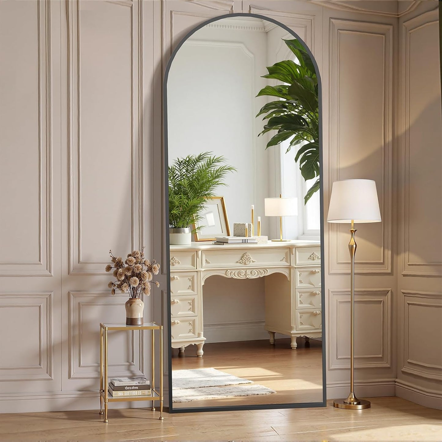 OLIXIS Black Arched Full Length Mirror 60"x16" for Bedroom, Full Body Mirror with Stand, Hanging or Leaning for Wall, Aluminum Alloy Thin Frame Floor Standing for Living Room