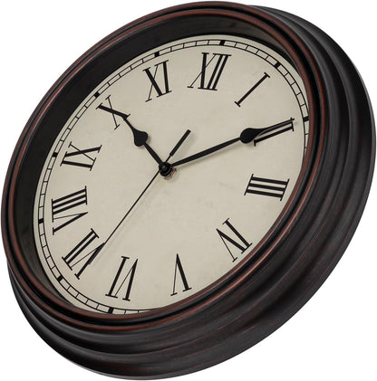 Foxtop Retro Silent Non-Ticking Round Classic Clock Quartz Decorative Battery Operated Wall Clock for Living Room Kitchen Home Office 12 Inch (Bronze)