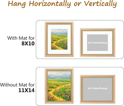 Golden State Art,11x14 Ornate Picture Frame for 8x10 Photo with Mat or 11 x 14 Prints without Mat,Real Glass Wall Display(Color:Green Gold)