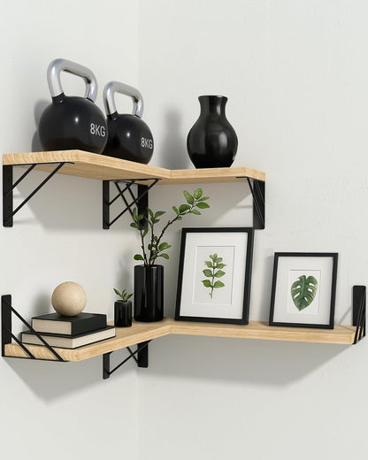 BAYKA Wall Mounted Floating Bathroom Shelves, Wood Wall Shelf for Bathroom Essentials & Decor, Space-Saving Display & Organizer (Black, Set of 4)