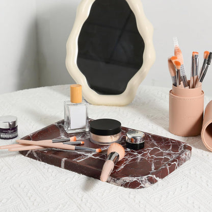 Marble Vanity Tray for Dresser Organizer, Travertine Bathroom Tray Countertop, Beige Decorative Serving Trays, Kitchen Sink Storage, Jewelry & Perfume Holder(Travertino Romano)
