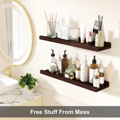 Love-KANKEI Floating Shelves Wall Mounted Set of 2, 17 Inch Rustic Wood Wall Shelves for Storage, Bedroom Living Room Bathroom Kitchen Office and More White