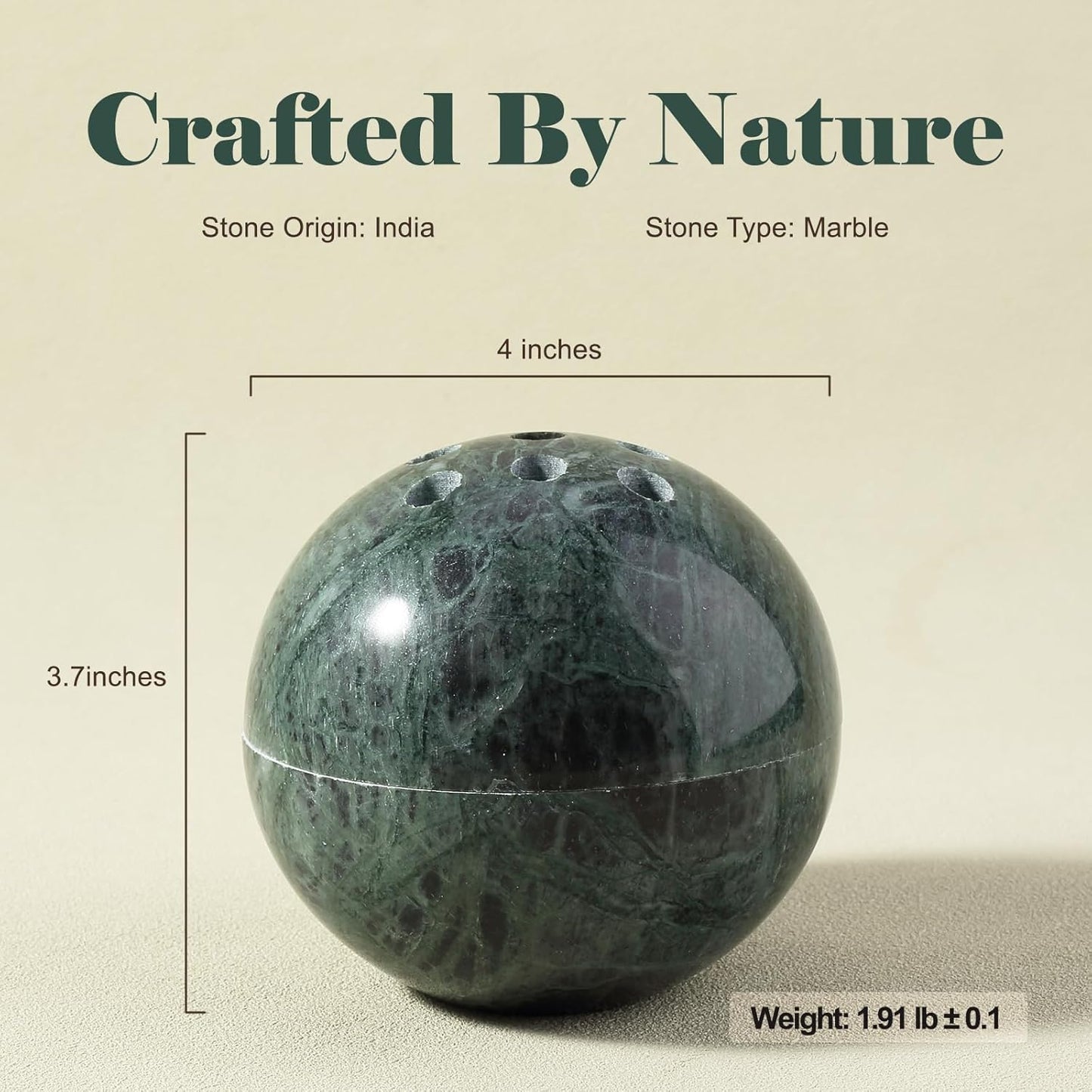 Koville Natural Marble Incense Holder, Incense Holder for Sticks with 9 Holes, Handmade Incense Burner Ash Catcher for Meditation Yoga SPA, Balsam Fir/Palo Santo/Sage/Cone (Green)