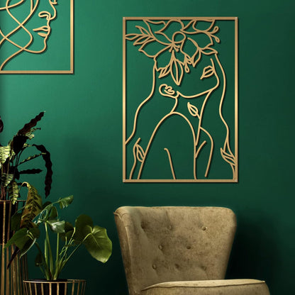 Glamativity 4 Pack Gold Wall Art Decor, Minimalist Single Line Real Metal Wall Art, Woman's Body Shape Abstract Wall Art (Gold Classic Style, 17 x 11.8'')