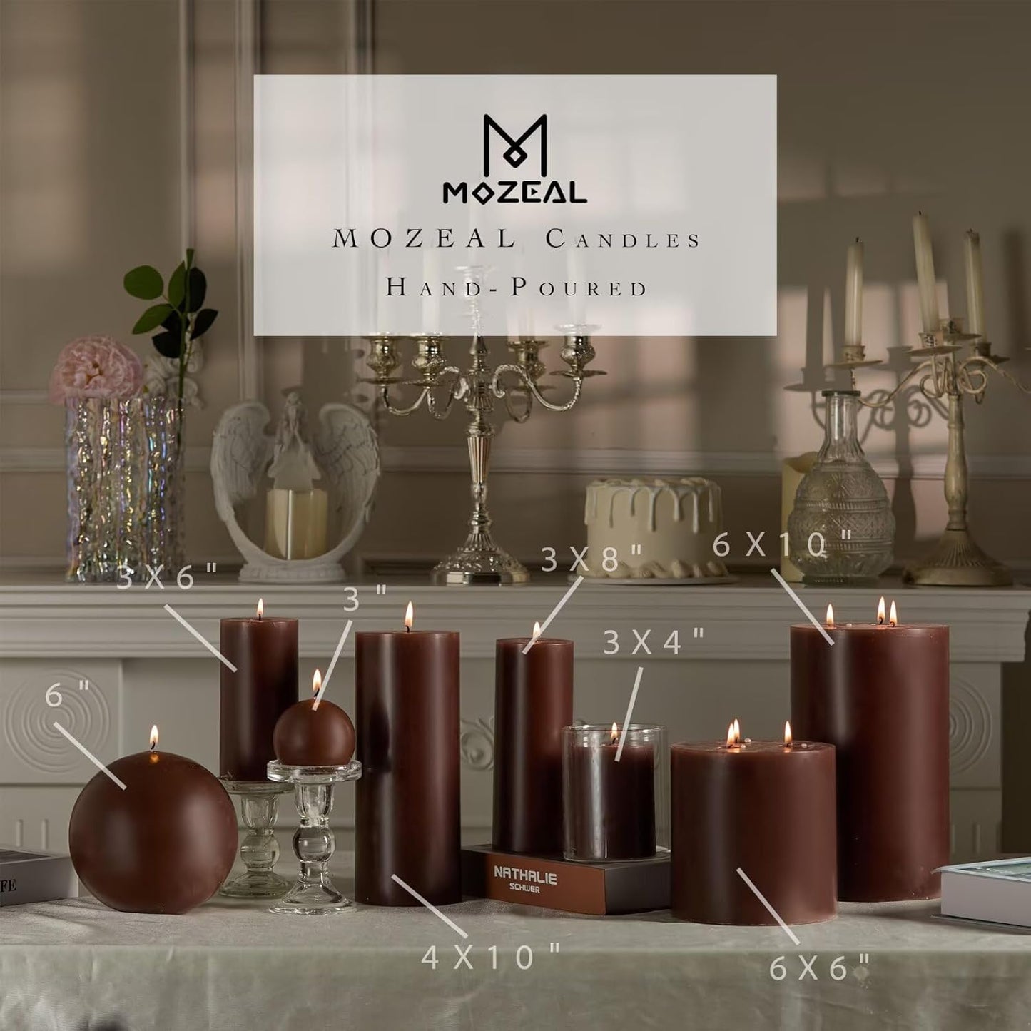 MOZEAL 3" x 4" Hand-Poured Unscented Candle,Dripless Pillar Candle Set of 3,Long Clean Burning,Approx 72 Hours Burn Time,Rustic Country Style,Wedding,Dinner,Christmas and Home Decor,White