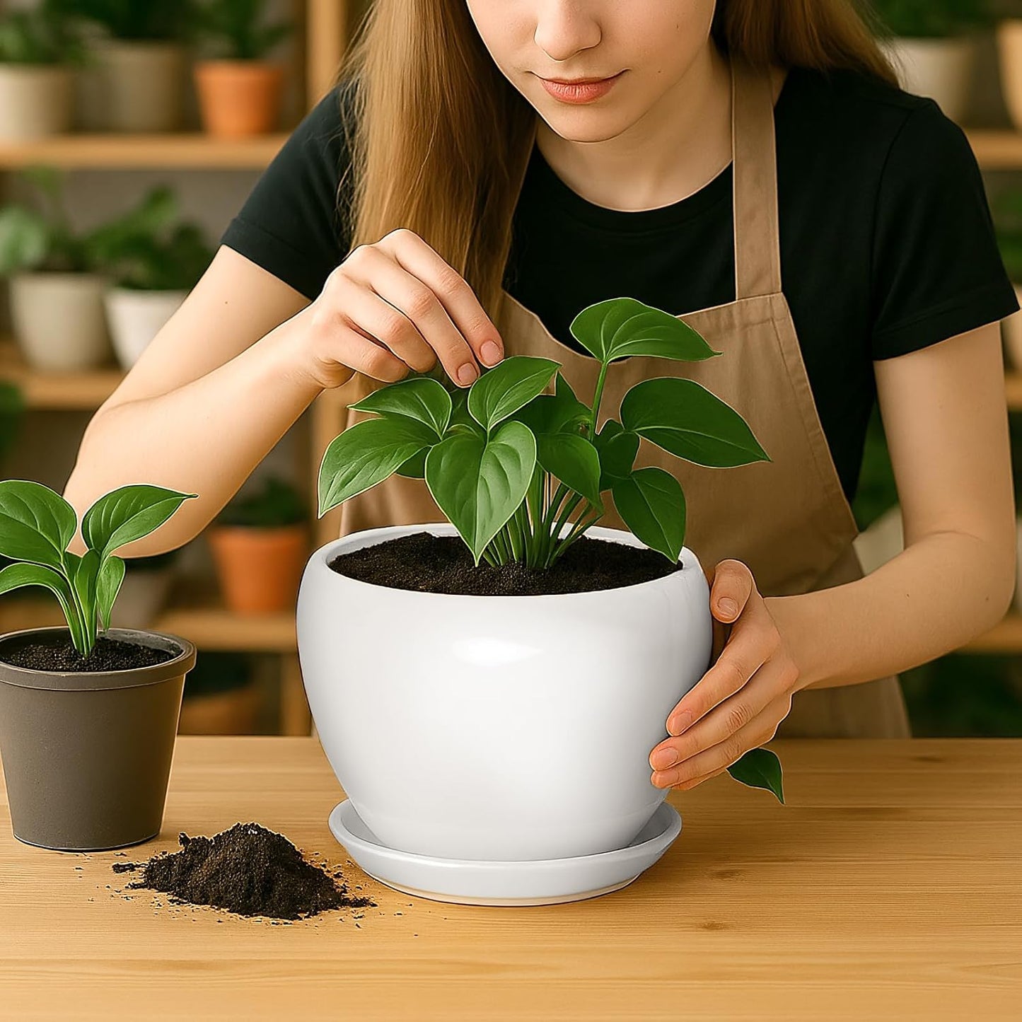 Deep Dream 6 Inch Plant Pots- Ceramic Planter Pot with Drainage Hole and Saucer, Round Flower Pot for Indoor Outdoor Succulent, Snake Plants and Cactus, Blue