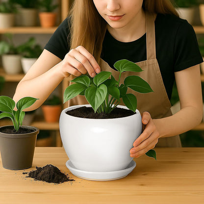 Deep Dream 6 Inch Plant Pots- Ceramic Planter Pot with Drainage Hole and Saucer, Round Flower Pot for Indoor Outdoor Succulent, Snake Plants and Cactus, Blue