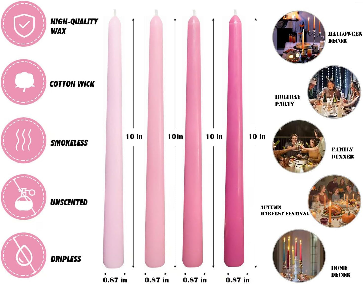 12-Pack Earth Tone Taper Candles, 10 Inch Unscented Dripless Candlesticks, Long-Lasting Burn Time of 7-8 Hours, Perfect for Fall Harvest Halloween Thanksgiving Dinners Parties and Home Décor