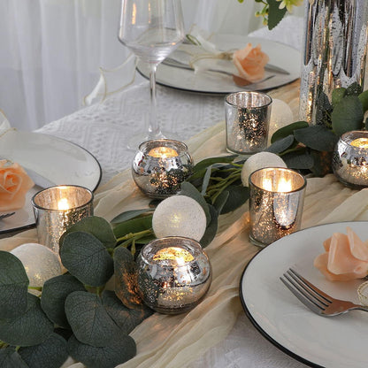 DEVI 24pcs Assorted Gold Votive Candle Holders, Mercury Glass Candle Holder, Diwali Decorations, Gold Wedding Centerpieces for Tables, Bridal Shower Party Table Decorations