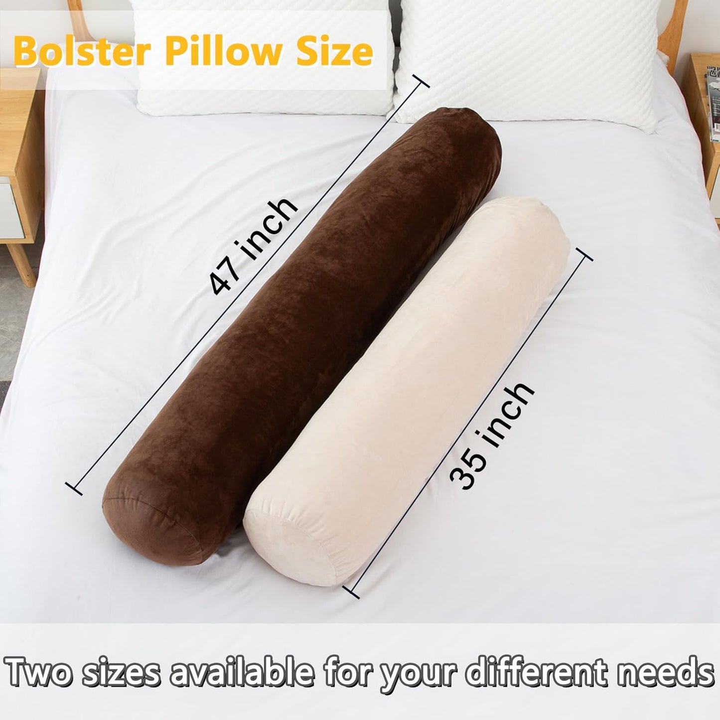 1 MIDDLE ONE Body Pillow for Adults, Bolster Pillow with Removable Velvet Cover, Long Round Cervical Roll Pillow, 47 x 7.87 Inches, Grey
