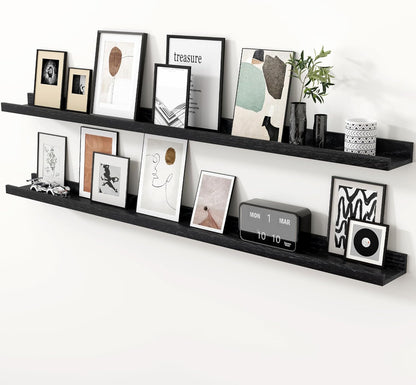 Axeman Oak Picture Ledge Shelf, 48 Inch Floating Shelves Set of 2, Solid Oak Wood Wall Shelves with Lip, Wall Decor Storage for Bedroom Living Room Bathroom Kitchen Nursery Photo Picture, Natural Oak