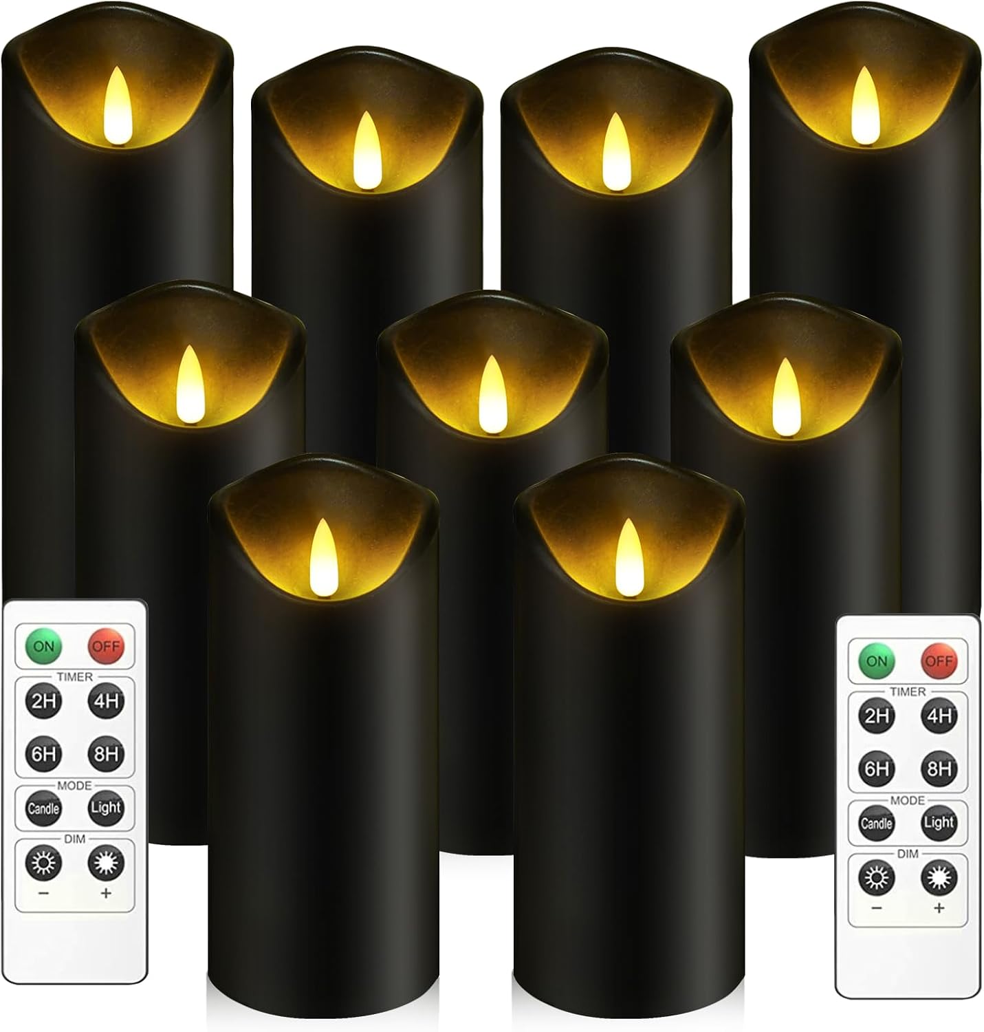 kakoya Flickering Flameless Candles Battery Operated with Remote and 2/4/6/8 H Timer Acrylic Led Pillar Candles Pack of 9 (appr D2.3"xH5.5"6.5"7.5")with Realistic 3D Wick Candles for Home Decor(White)