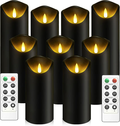 kakoya Flickering Flameless Candles Battery Operated with Remote and 2/4/6/8 H Timer Acrylic Led Pillar Candles Pack of 9 (appr D2.3"xH5.5"6.5"7.5")with Realistic 3D Wick Candles for Home Decor(White)