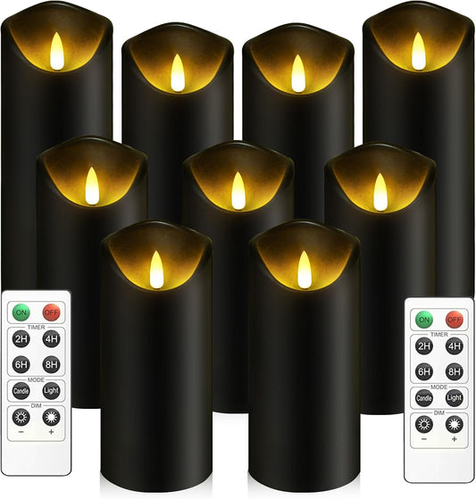 kakoya Flickering Flameless Candles Battery Operated with Remote and 2/4/6/8 H Timer Acrylic Led Pillar Candles Pack of 9 (appr D2.3"xH5.5"6.5"7.5")with Realistic 3D Wick Candles for Home Decor(White)