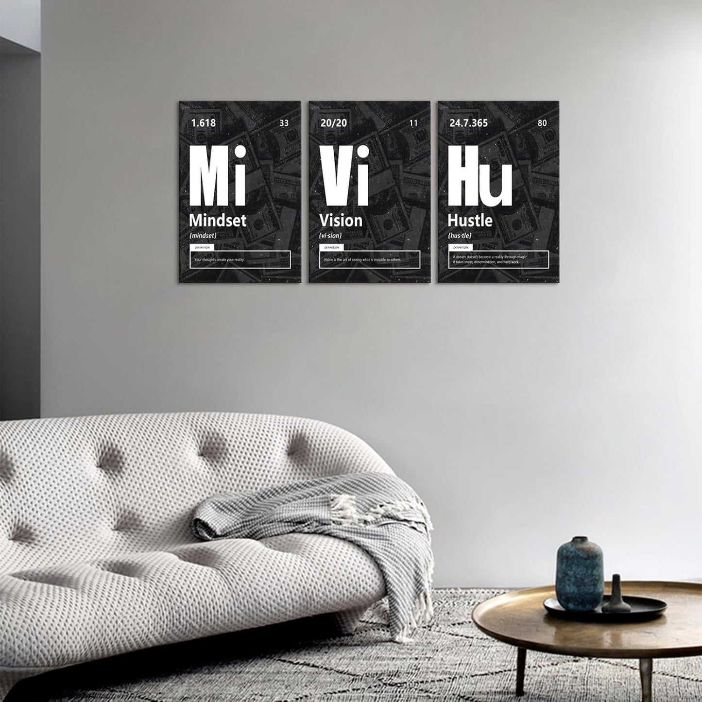 KAWAHONE Canvas Painting Wall Art, Grind Hustle Execution Motivational Wall Art Decoration Posters Prints for Living Room Bedroom, Office Decor, Gallery-Wrapped Canvas Art Set Framed Ready to Hang