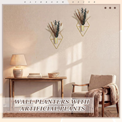 Jexine 4 Pcs Hanging Planters with Artificial Eucalyptus Metal Hanging Vase Indoor Plants Holder Modern Geometric Boho Bathroom Wall Decor for Living Room Home Office(Black)