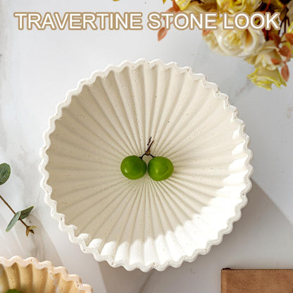 Large Decorative Fruit Bowl for Kitchen Counter, Sandstone Look Modern Minimalist Snack Candy Bowl for Table Centerpiece Decor, Home, Office, Hotel, Entryway (Beige)
