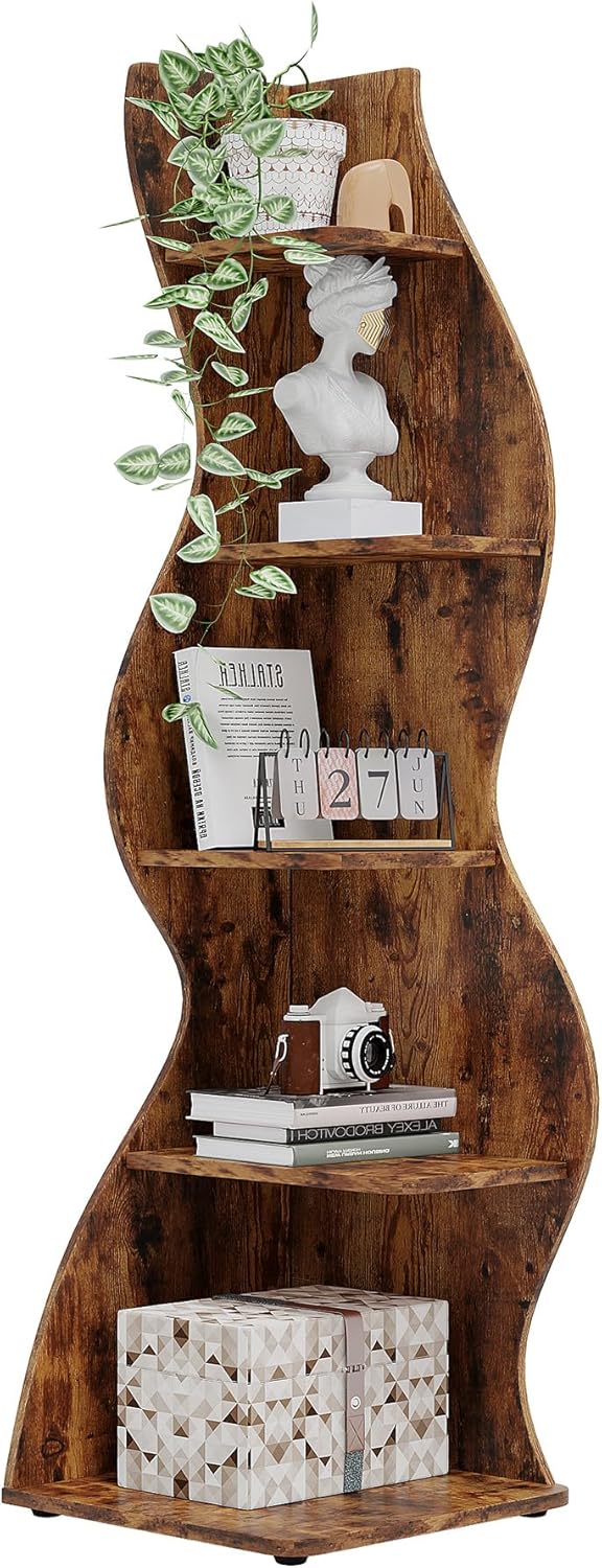 Tribesigns Corner Shelf, Modern 5-Tier Wall Corner Bookshelf, Stylish Corner Small Bookcase Storage Rack Plant Stand with Unique Shape for Living Room, Home Office (White, 1PC)