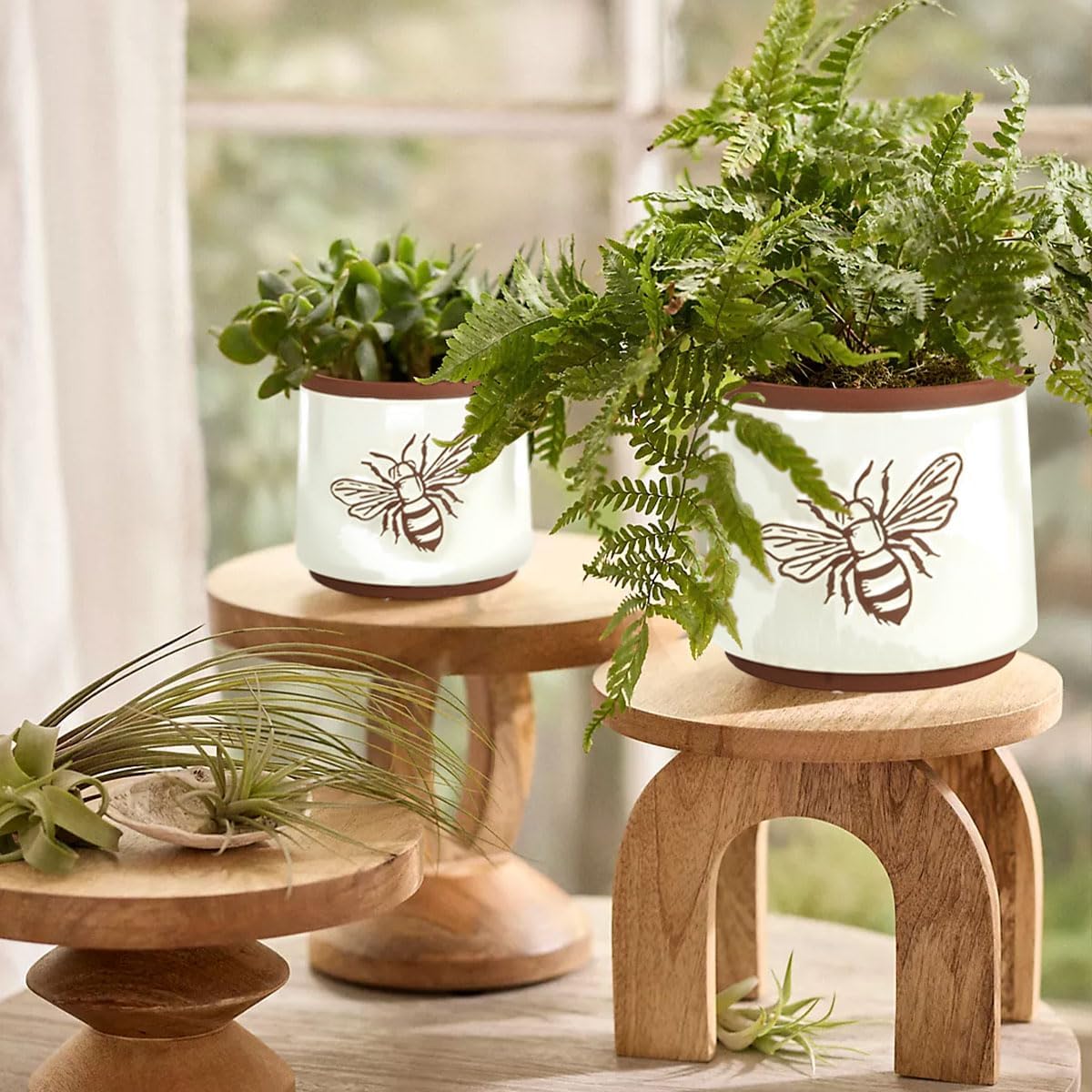 YBX 8 Inch + 6 Inch Ceramic Plant Pots, Succulent Flower Pots with Drainage Holes, Terracotta Planters for Indoor Plants, White&Terracotta (Garden)