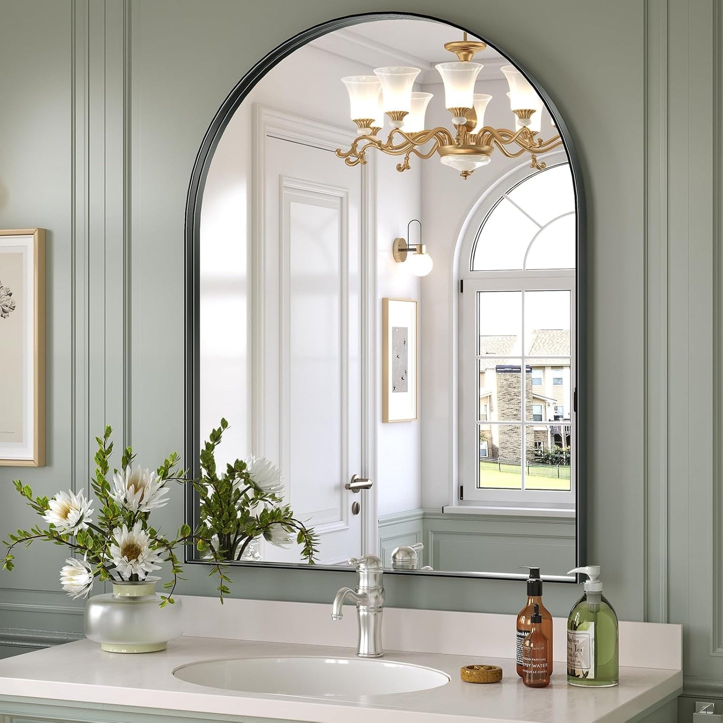 Brightify Arched Mirror, Arched Wall Mirror, 24 x 32 Inch Silver Arch Mirror, Metal Frame Silver Bathroom Mirror, Arched Top Bathroom Vanity Mirror for Living Room Bedroom Mantel Entryway Hallways