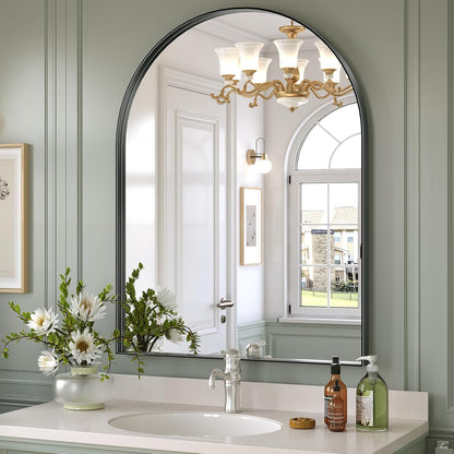 Brightify Arched Mirror, Arched Wall Mirror, 24 x 32 Inch Silver Arch Mirror, Metal Frame Silver Bathroom Mirror, Arched Top Bathroom Vanity Mirror for Living Room Bedroom Mantel Entryway Hallways