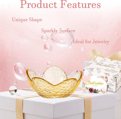 Purple Flower Jewelry Dish Glass Ring Holder Dish Jewelry Tray Cute Vanity Organizer Aesthetic Nightstand Bathroom Room Decor Trinket Dish Mothers Day Friendship Christmas Birthday Gifts for Women