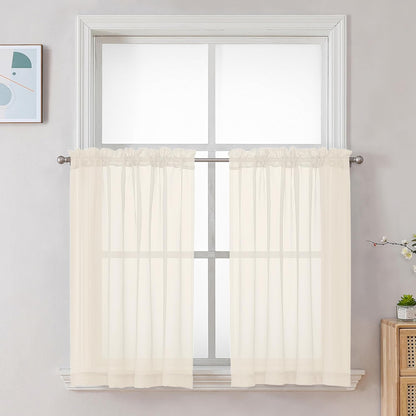 Chyhomenyc Sheer White Valances for Windows 2 Pack, Small Window Curtains for Living Room Bathroom Cafe Laundry Basement, Modern Top Dual Rod Pocket Voile Curtain, 42W x 14L inches, White - Colors A