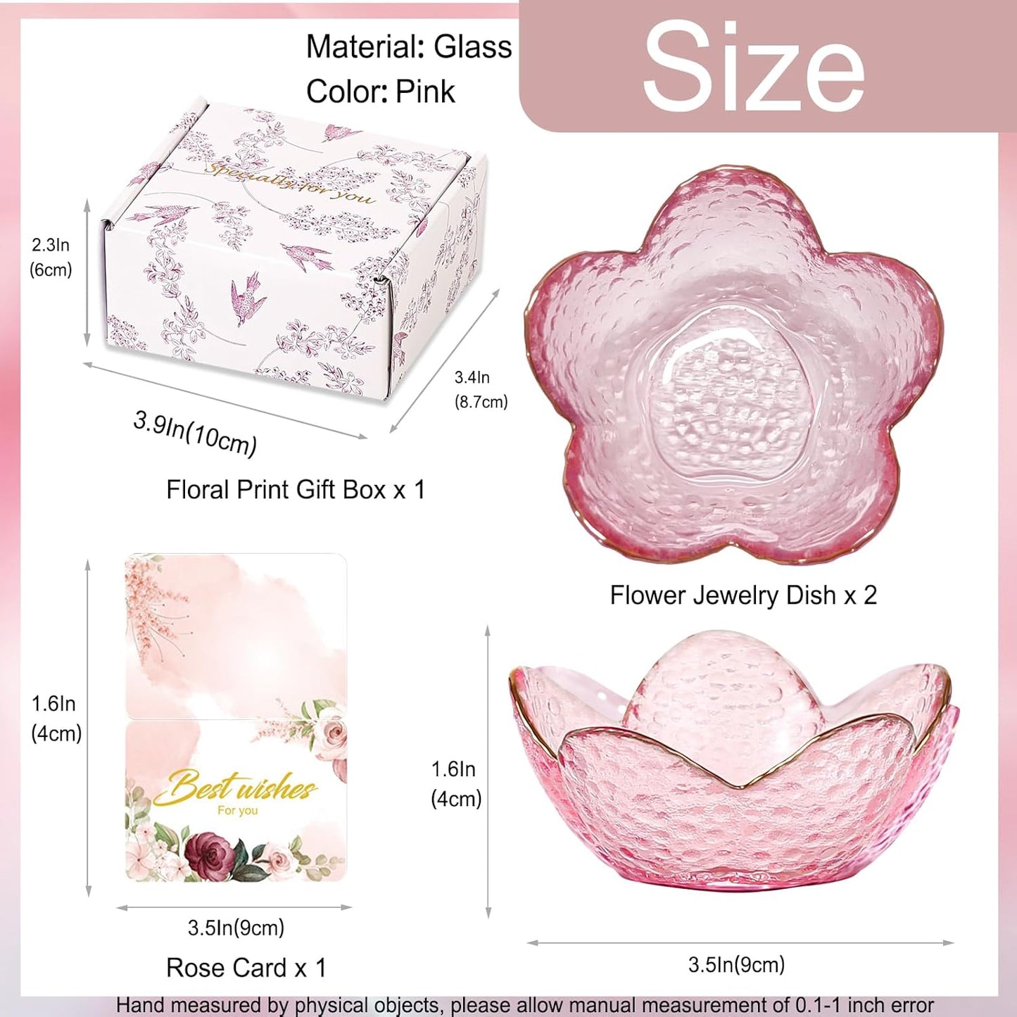 Purple Flower Jewelry Dish Glass Ring Holder Dish Jewelry Tray Cute Vanity Organizer Aesthetic Nightstand Bathroom Room Decor Trinket Dish Mothers Day Friendship Christmas Birthday Gifts for Women