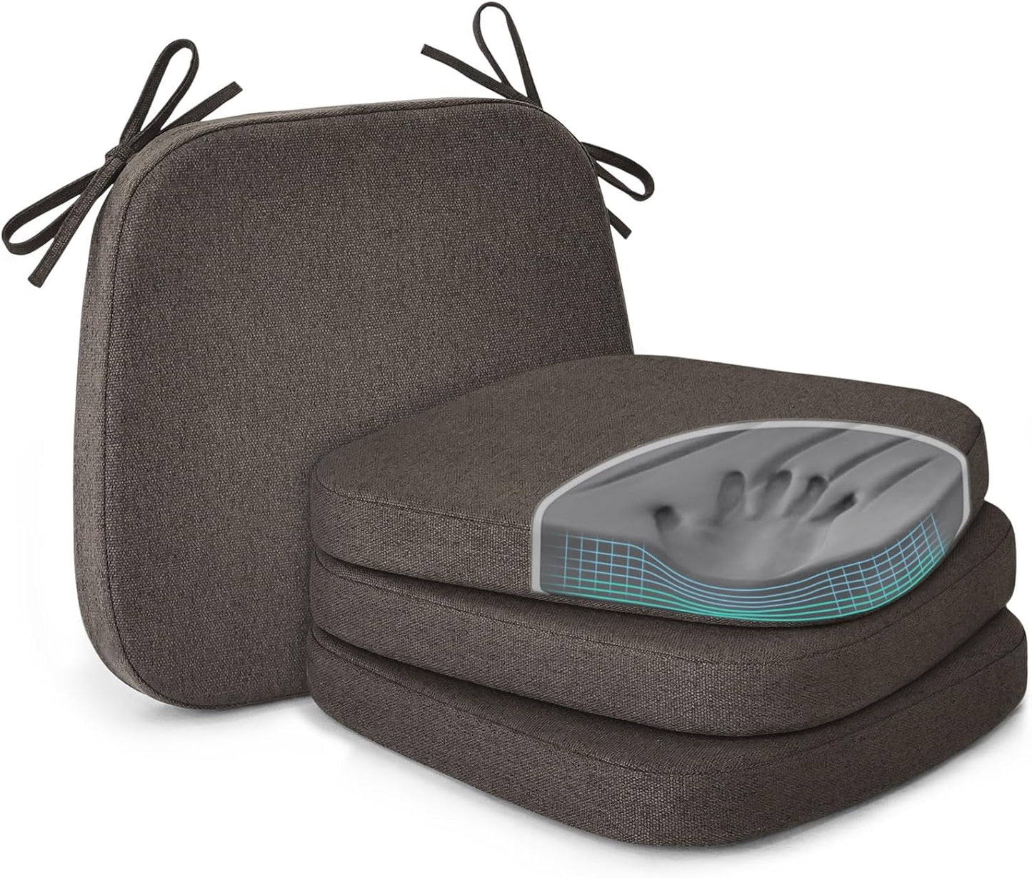 Shinnwa Dining Chair Pads, Patented Design Memory Foam Kitchen Chair Cushions with Ties and Washable Cover, 17" x 16" x 2", Black