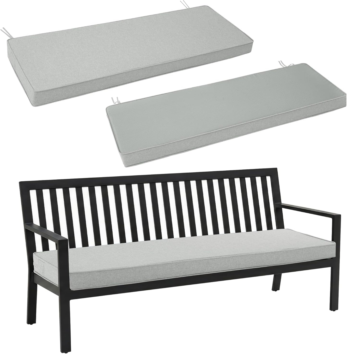 Outdoor Bench Cushion, Water-Resistant & Fade-Resistant, Porch Swing Cushions with Ties, Patio Furniture Seat Pads for Garden Loveseat Settee, Removable Cover Non-Slip Bottom, 48 x 16 Inch, Natural